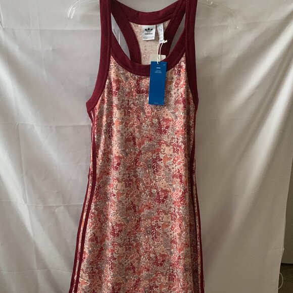 ADIDAS ORIGINALS X Liberty London Racerback Maxi Dress in Red Multi Sz MEDIUM - Picture 1 of 7